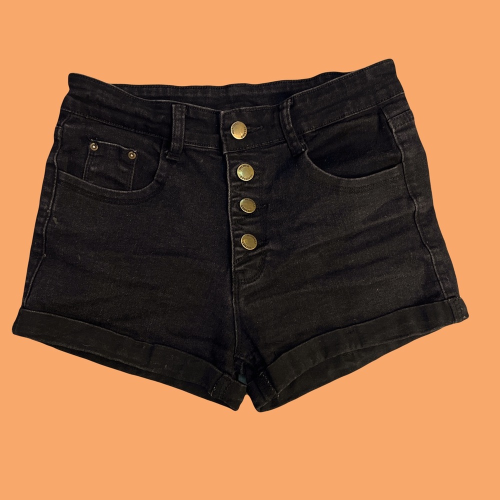 SHEIN Black jean button up Shorts